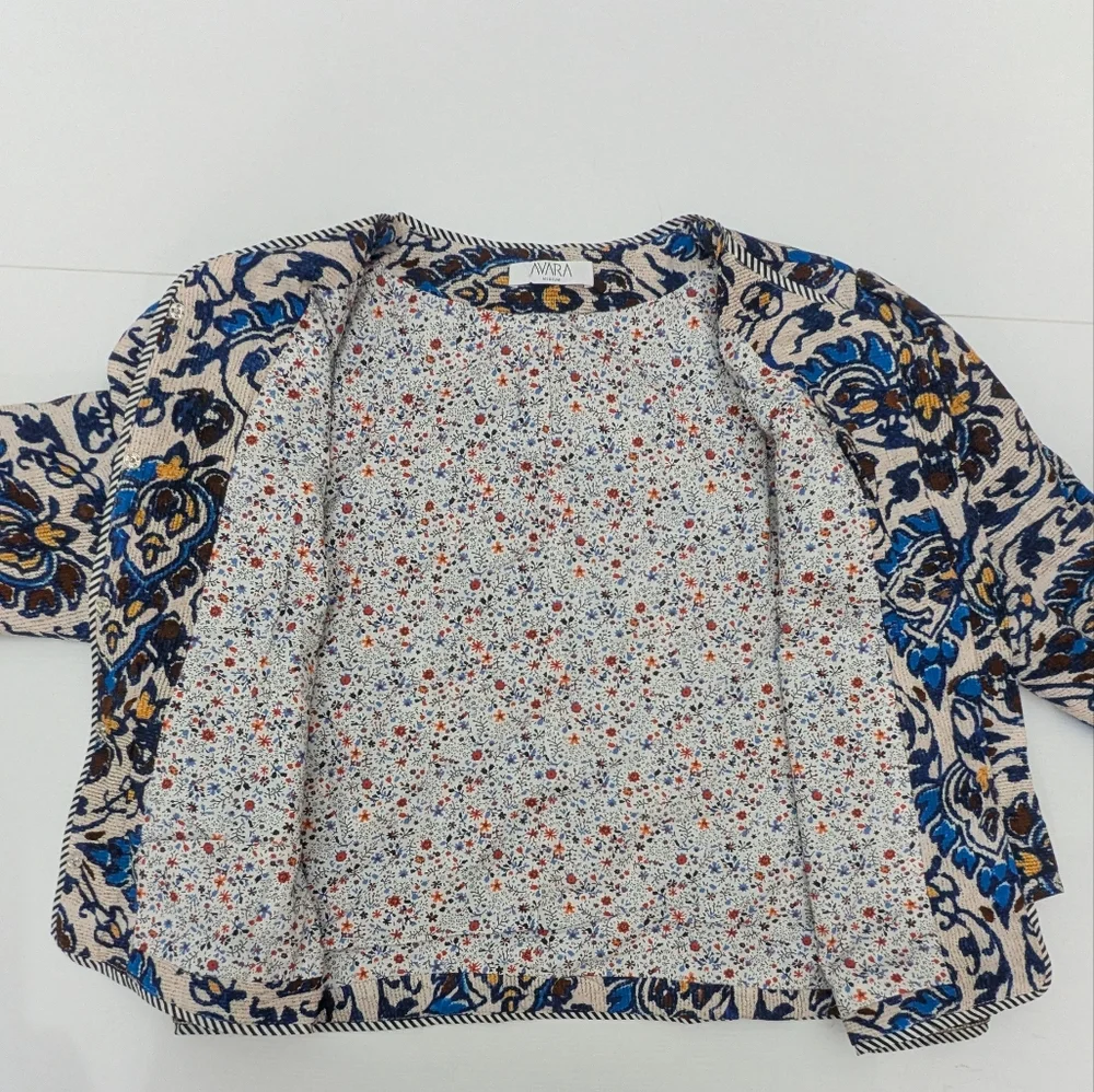 Avara Natasha Jacket Blue White Retro Inspired Cropped Snap Button Embroidery M - Picture 7 of 11